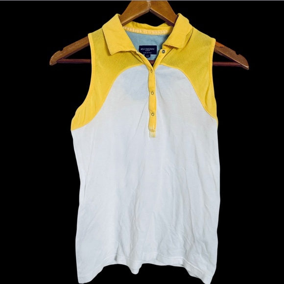 Burberry Tops - Burberry Golf Sleeveless Halter White And Yellow Collared Shirt XS ITALY